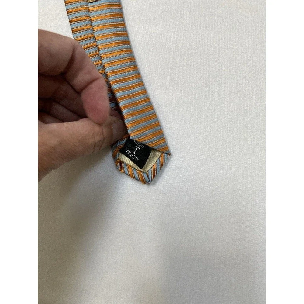 Robert Talbott Estate Mens Silk Necktie Orange Blue Striped Hand Sewn USA Tie